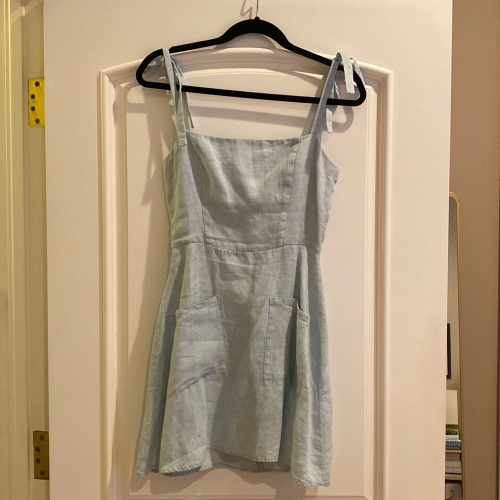 Reformation blue linen mini dress